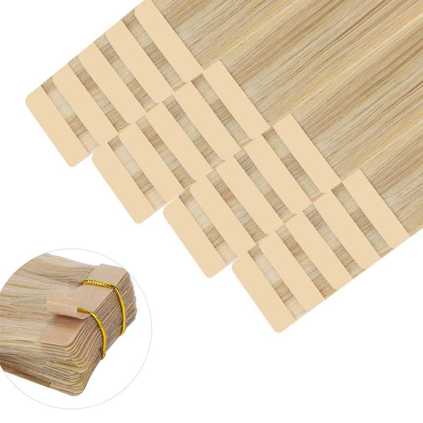 Light Blonde Highlighted Golden Blonde (16/22A) Tape in Hair Extensions