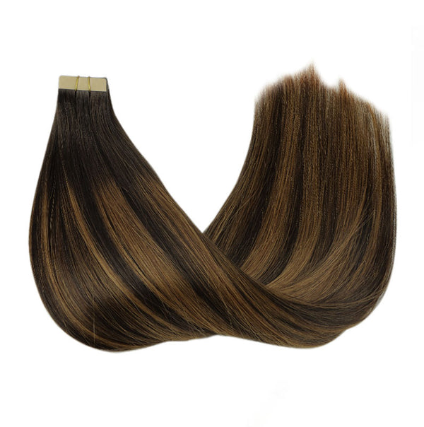 Balayage Dark Brown Mixed Chestnut Brown (2/6/2) Tape in Hair Extensions