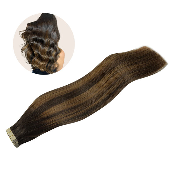 Balayage Dark Brown Mixed Chestnut Brown (2/6/2) Tape in Hair Extensions