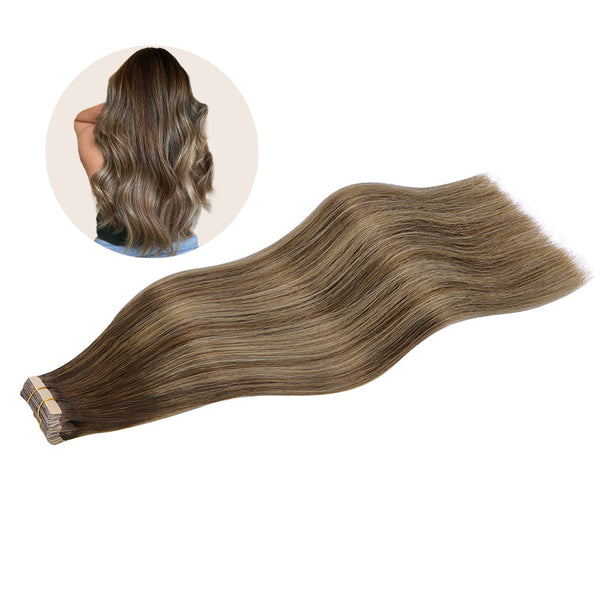 Balayage Chocolate Brown to Honey Blonde (4/26/4) Tape in Hair Extensions