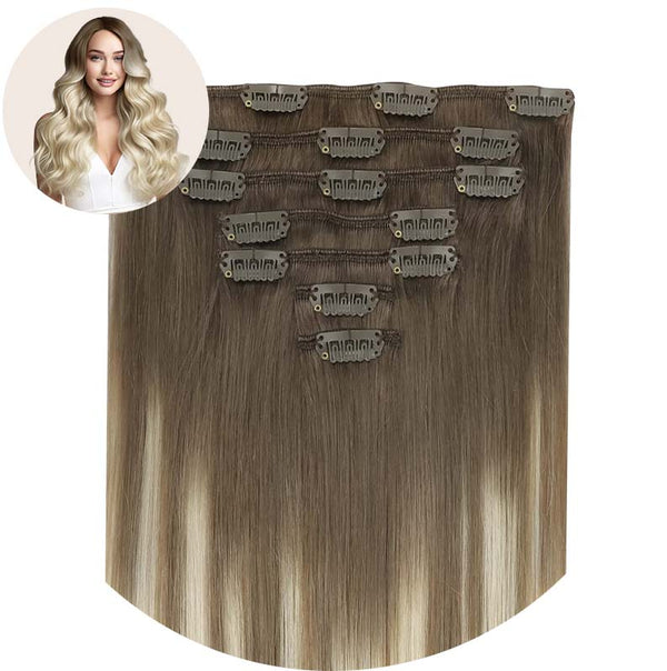 Ombre Sandy Brown to Platinum Blonde (9/60) Classic Clip in Hair Extensions (120g)