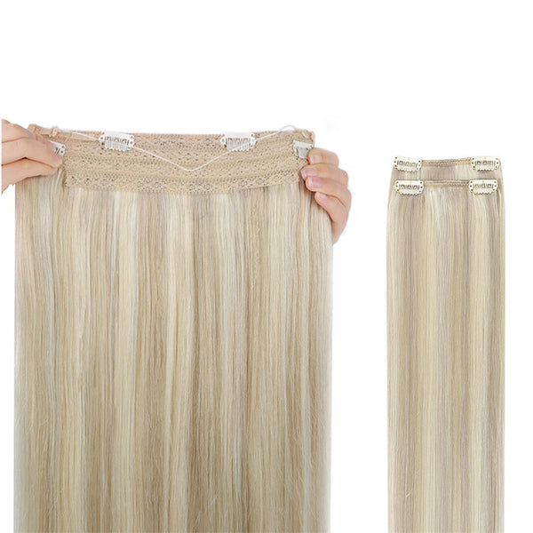 Ash Blonde Highlighted Platinum Blonde (17A/60A) Wire Hair Extensions (2 Extra Clip Wefts)