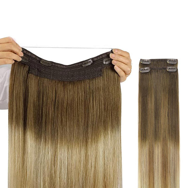 Ombre Walnut Brown to Ash Brown and Bleach Blonde (3/8/613) Wire Hair Extensions (2 Extra Clip Wefts)