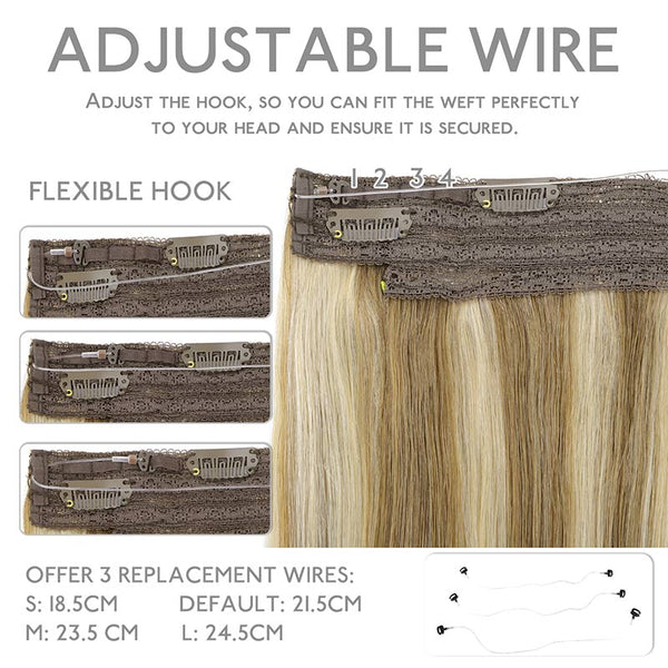 Ash Brown Highlighted Golden Blonde (8/22) Wire Hair Extensions (2 Extra Clip Wefts)