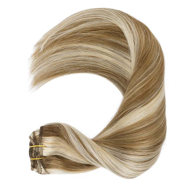 Ash Brown Highlighted Golden Blonde (8/22) Classic Clip in Hair Extensions (120g)