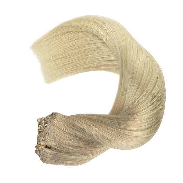 Ombre Ash Blonde to Golden Blonde Balayage Platinum (17/22/60) Classic Clip in Hair Extensions (120g)