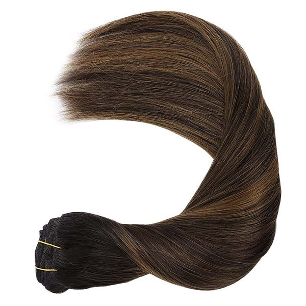 Balayage Dark Brown Mixed Chestnut Brown (2/6/2) Classic Clip in Hair Extensions (120g)