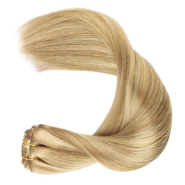 Light Blonde Highlighted Golden Blonde (16/22) Classic Clip in Hair Extensions (120g)