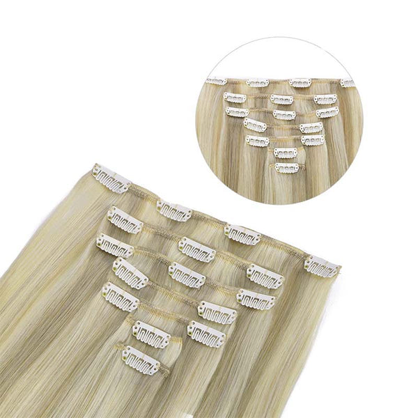 Ash Blonde Highlighted Platinum Blonde (17A/60A) Classic Clip in Hair Extensions (120g)