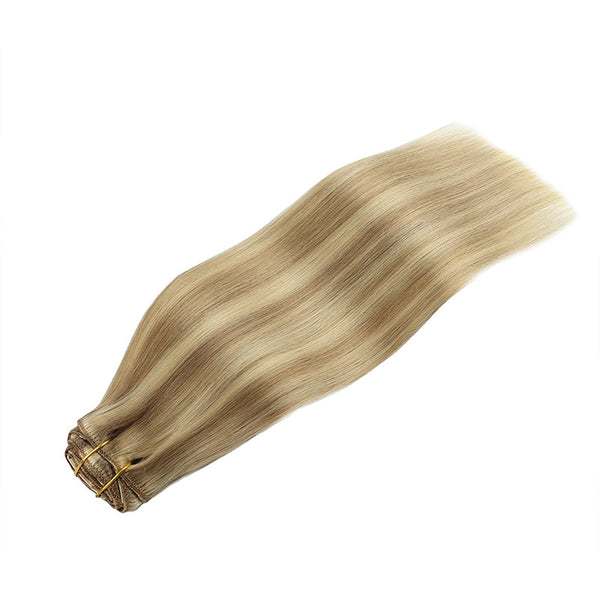 Light Blonde Highlighted Golden Blonde (16/22) Classic Clip in Hair Extensions (120g)