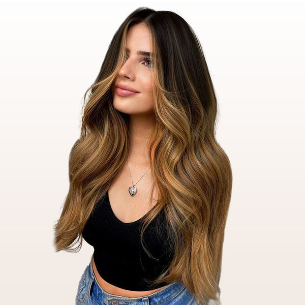 Dark Brwon to Chestnut Brown and Dirty Blonde Highlighted (2/6/18) Classic Clip in Hair Extensions (120g)