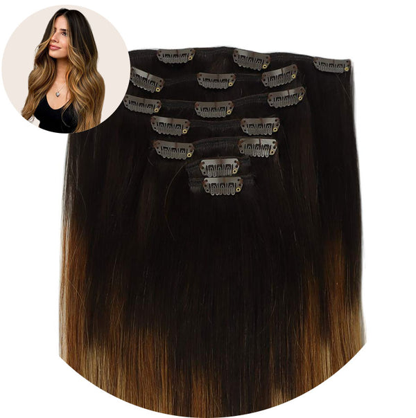 Dark Brwon to Chestnut Brown and Dirty Blonde Highlighted (2/6/18) Classic Clip in Hair Extensions (120g)