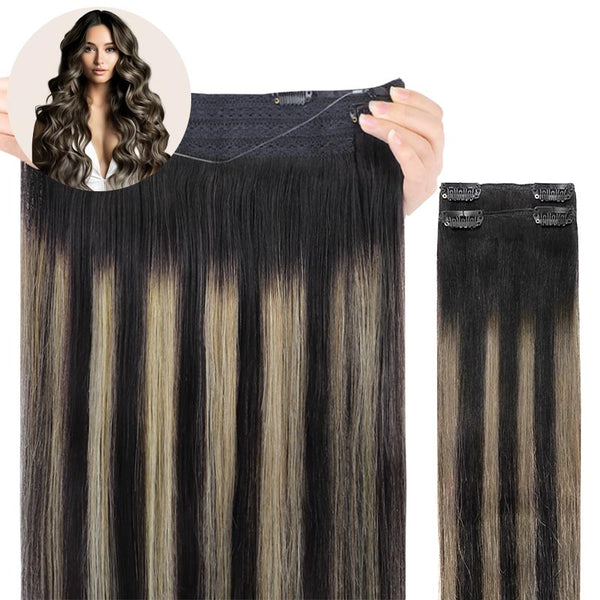 Balayage Natural Black to Light Blonde (1B/19/1B) Wire Hair Extensions (2 Extra Clip Wefts)