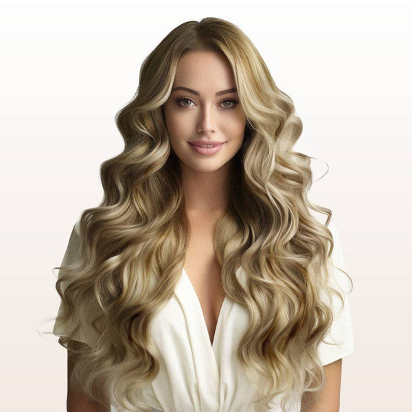 Ash Brown Highlighted Golden Blonde (8/22) Wire Hair Extensions (2 Extra Clip Wefts)