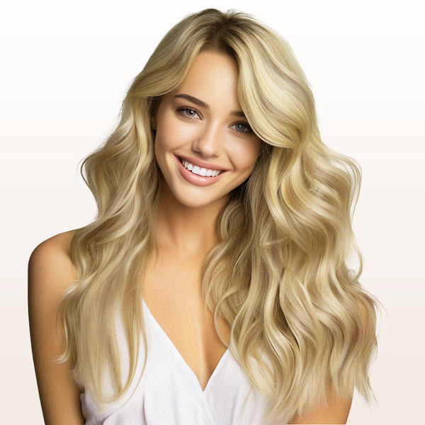 Light Blonde Highlighted Golden Blonde (16/22) Wire Hair Extensions (2 Extra Clip Wefts)