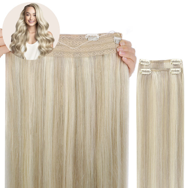 Ash Blonde Highlighted Platinum Blonde (17A/60A) Wire Hair Extensions (2 Extra Clip Wefts)