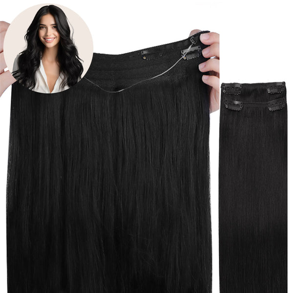 Jet Black (1) Wire Hair Extensions (2 Extra Clip Wefts)