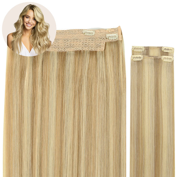 Light Blonde Highlighted Golden Blonde (16/22) Wire Hair Extensions (2 Extra Clip Wefts)