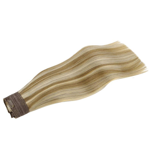 Ash Brown Highlighted Golden Blonde (8/22) Wire Hair Extensions (2 Extra Clip Wefts)