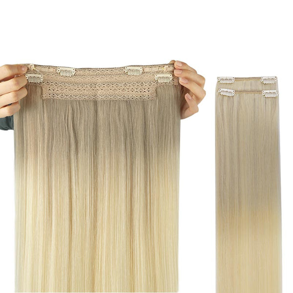 Ombre Ash Blonde to Golden Blonde Balayage Platinum (17/22/60) Wire Hair Extensions (2 Extra Clip Wefts)