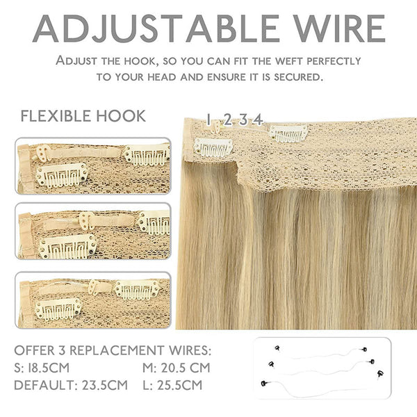 Light Blonde Highlighted Golden Blonde (16/22) Wire Hair Extensions (2 Extra Clip Wefts)