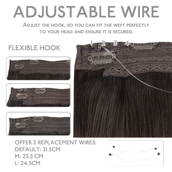 Dark Brown (2) Wire Hair Extensions (2 Extra Clip Wefts)