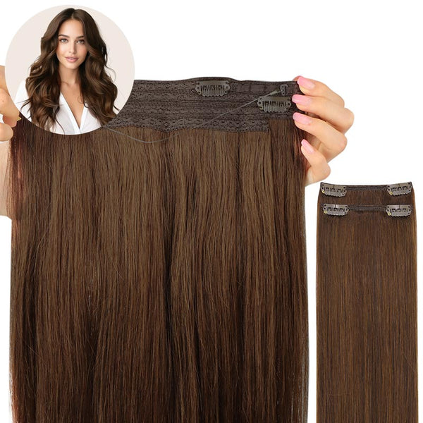 Chocolate Brown (4) Wire Hair Extensions (2 Extra Clip Wefts)