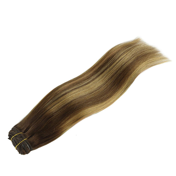 Balayage Chocolate Brown to Caramel Blonde (4/27/4) Clip in Hair Extensions (150g)