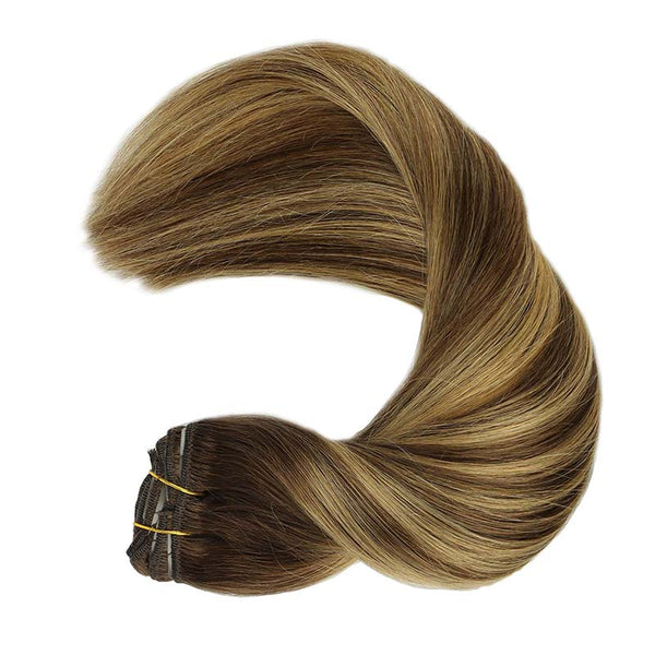 Balayage Chocolate Brown to Caramel Blonde (4/27/4) Clip in Hair Extensions (150g)