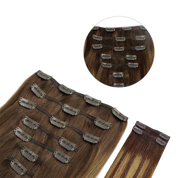 Balayage Chocolate Brown to Caramel Blonde (4/27/4) Clip in Hair Extensions (150g)
