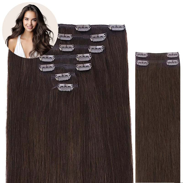 Light Dark Brown (2A) Clip in Hair Extensions (150g)