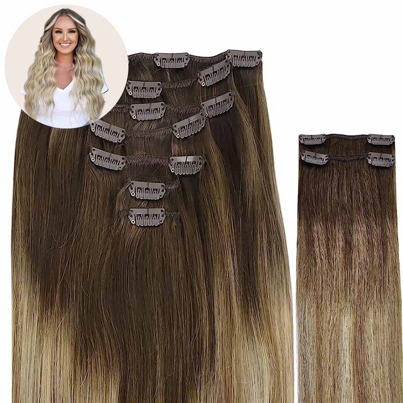 Ombre Brown Blonde Clip In Amazon.com : Aison Ombre Clip in Hair Extensions 75G Light  main image 3