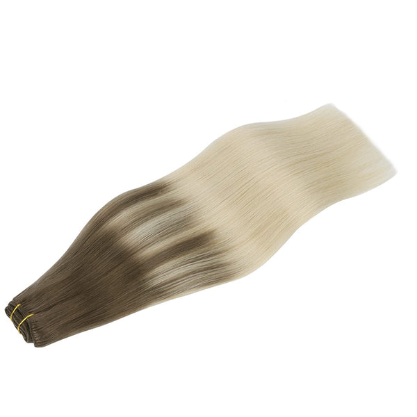 Ombre Sandy Brown to Platinum Blonde (9/60) Clip in Hair Extensions (150g)