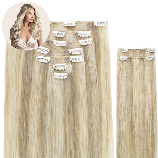 Ash Blonde Highlighted Platinum Blonde (17A/60A) Clip in Hair Extensions (150g)