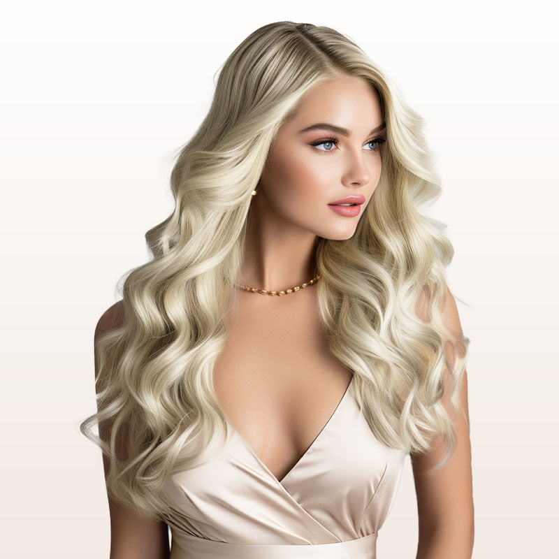 Ash Blonde Highlighted Platinum Blonde 17A 60A Clip in Hair Extensio Wennalife
