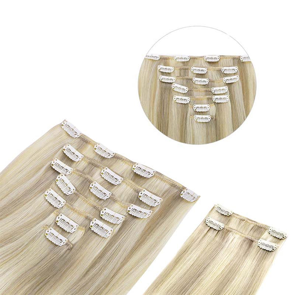 Ash Blonde Highlighted Platinum Blonde (17A/60A) Clip in Hair Extensions (150g)