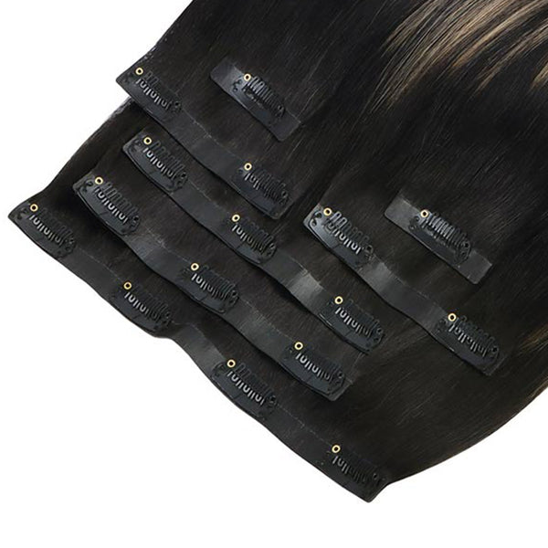 Balayage Natural Black To Light Blonde (1B/19/1B) Seamless Clip In Hair Extensions