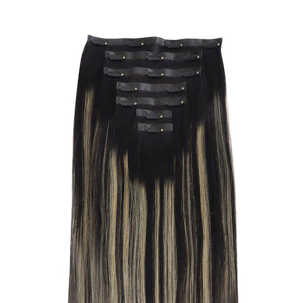 Balayage Natural Black To Light Blonde (1B/19/1B) Seamless Clip In Hair Extensions