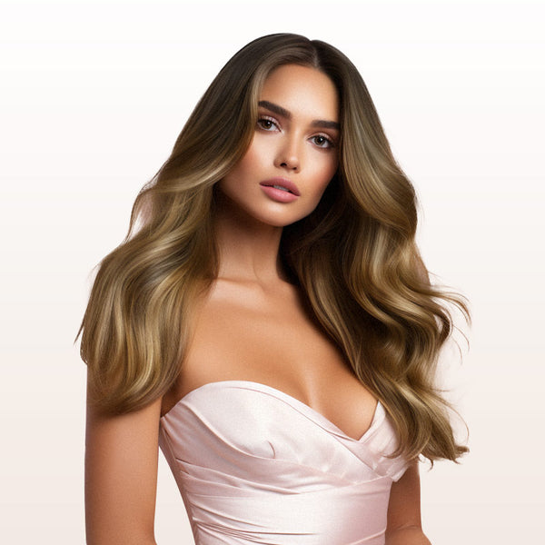 Dark Brwon to Chestnut Brown and Dirty Blonde Highlighted (2/6/18) Seamless Clip In Hair Extensions