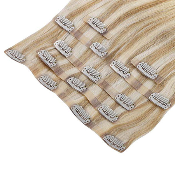 Dirty Blonde Highlighted Bleach Blonde (18A/613A) Seamless Clip In Hair Extensions