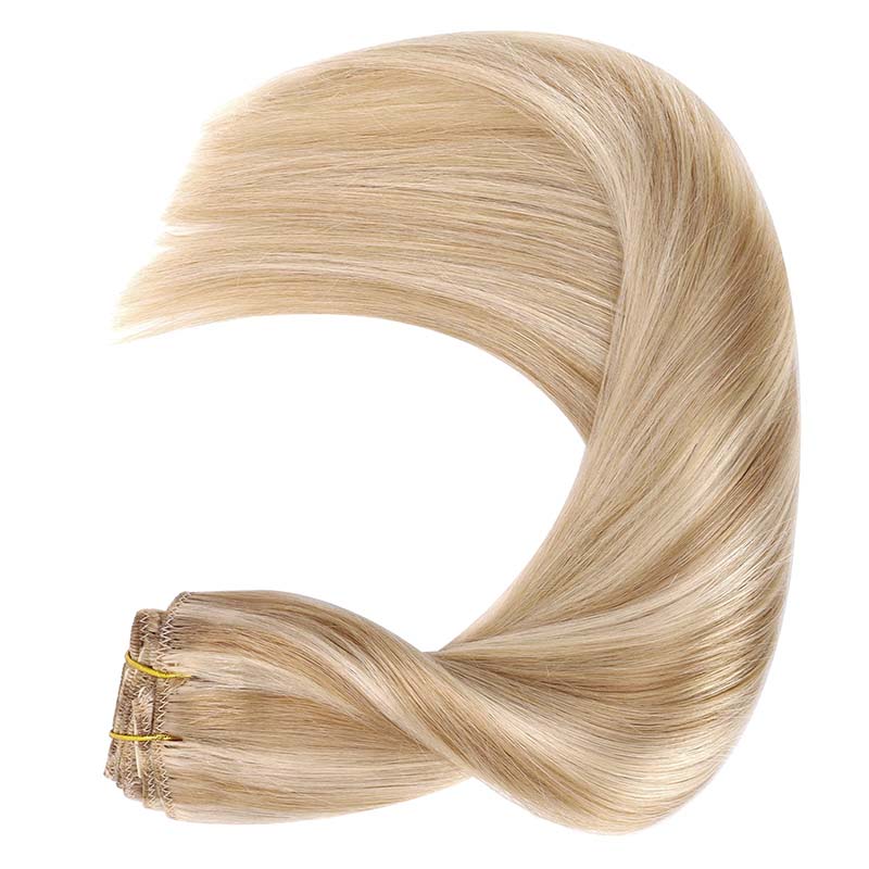 Dirty Blonde Highlighted Bleach Blonde (18A/613A) Clip in Hair Extensi ...