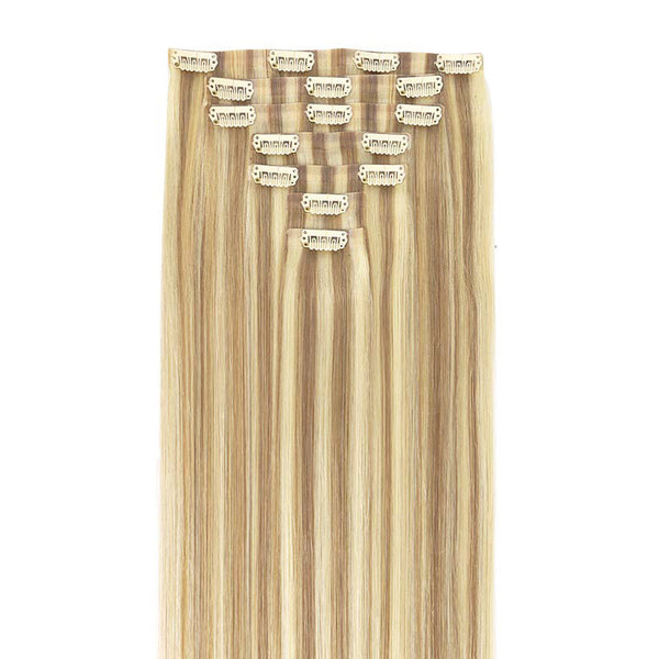 Light Blonde Highlighted Golden Blonde (16/22) Seamless Clip In Hair Extensions