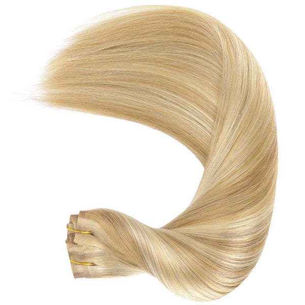 Light Blonde Highlighted Golden Blonde (16/22) Seamless Clip In Hair Extensions