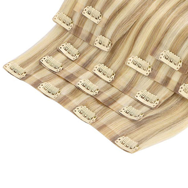 Light Blonde Highlighted Golden Blonde (16/22) Seamless Clip In Hair Extensions