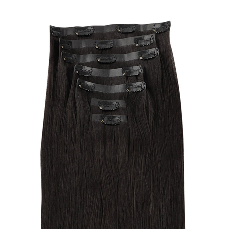 Natural Black (1B) Seamless Clip In Hair Extensions 100% Human Hair ...