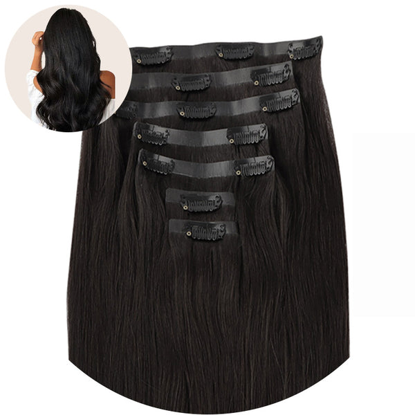 Natural Black (1B) Seamless Clip In Hair Extensions