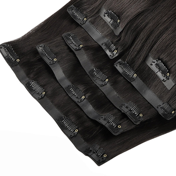 Natural Black (1B) Seamless Clip In Hair Extensions