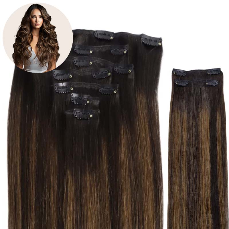 Balayage Dark Brown Mixed Chestnut Brown 2 6 2 Clip in Hair Extensions 150g